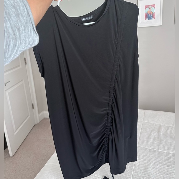 Zara oversized black ruched drawstring black tunic and front slit leggings set - Picture 7 of 10